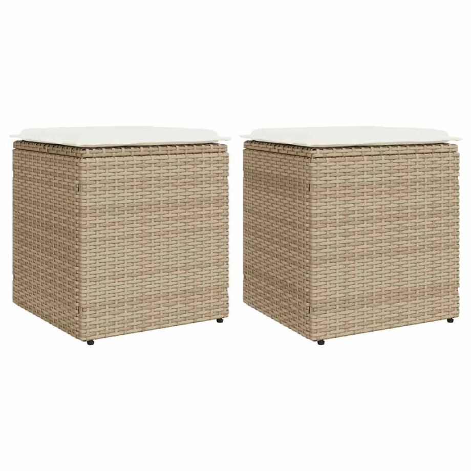 vidaXL Tuinkrukken met kussens 2 st 40x40x43 cm poly rattan beige afbeelding 1