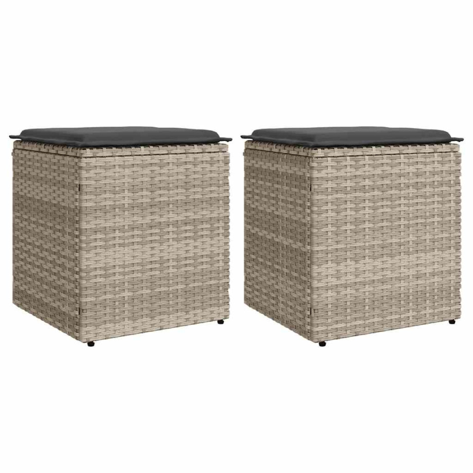 vidaXL Tuinkrukken met kussens 2 st 40x40x43 cm poly rattan lichtgrijs afbeelding 1