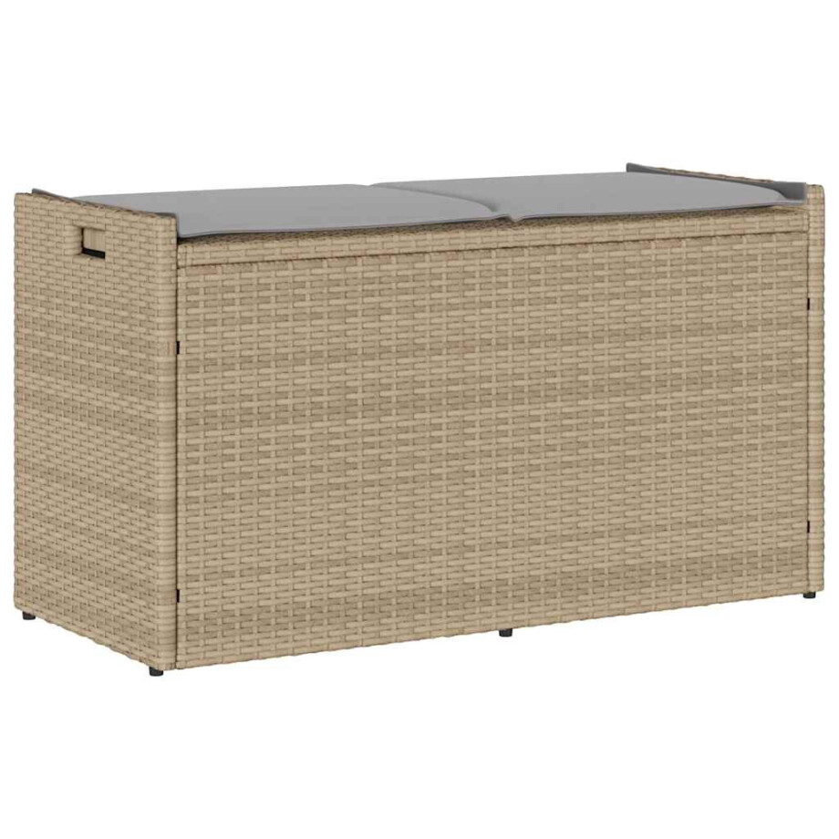 vidaXL Opbergbank met kussen voor buiten 100 cm poly rattan beige afbeelding 1
