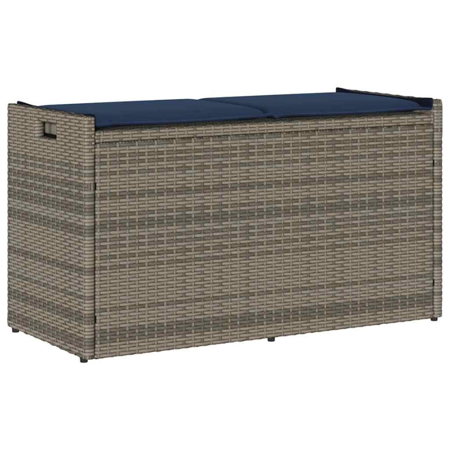 vidaXL Opbergbank met kussen voor buiten 100 cm poly rattan grijs afbeelding 1