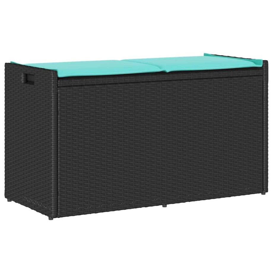 vidaXL Opbergbank met kussen voor buiten 100 cm poly rattan zwart afbeelding 1