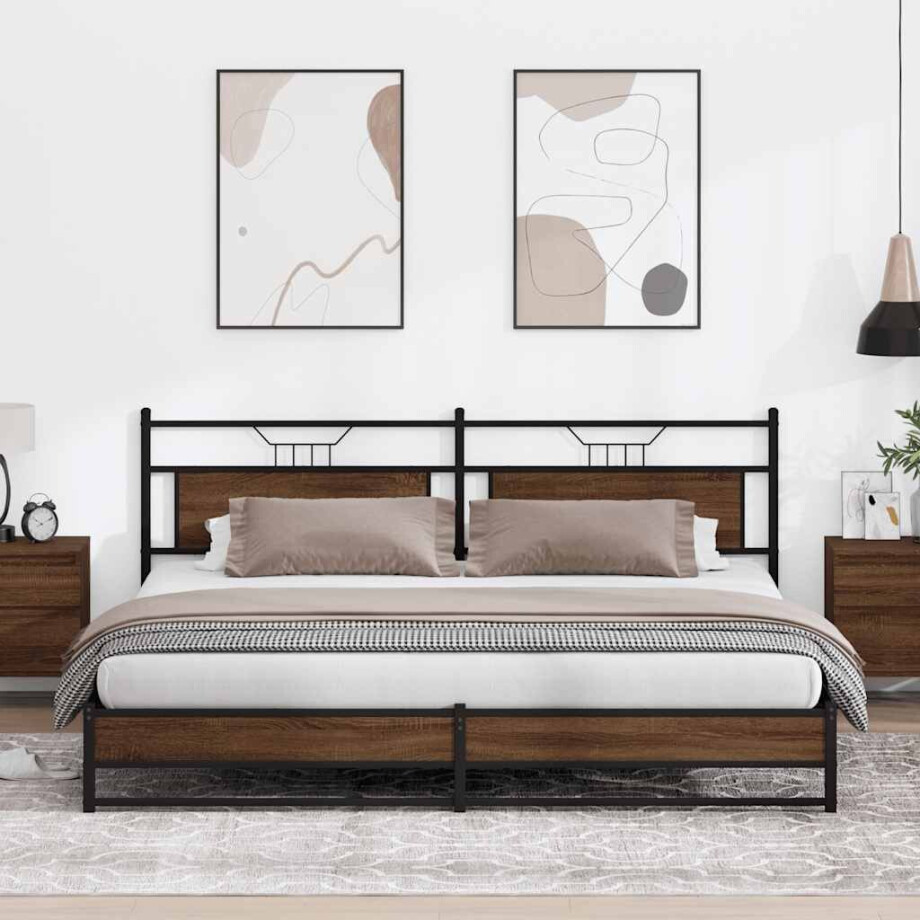 vidaXL Bedframe zonder matras metaal bruin eikenkleurig 200x200 cm afbeelding 1