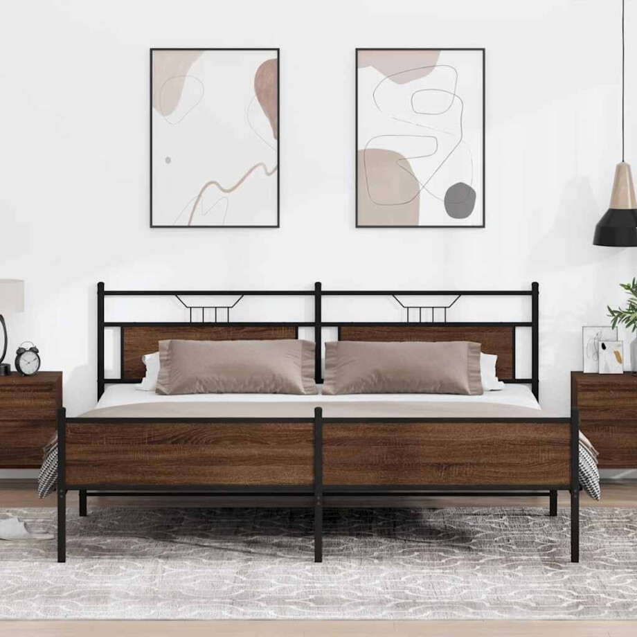 vidaXL Bedframe zonder matras metaal bruin eikenkleur 193x201 cm afbeelding 1