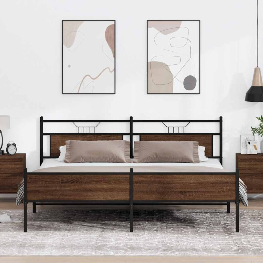 vidaXL Bedframe zonder matras metaal bruin eikenkleurig 200x200 cm afbeelding 1