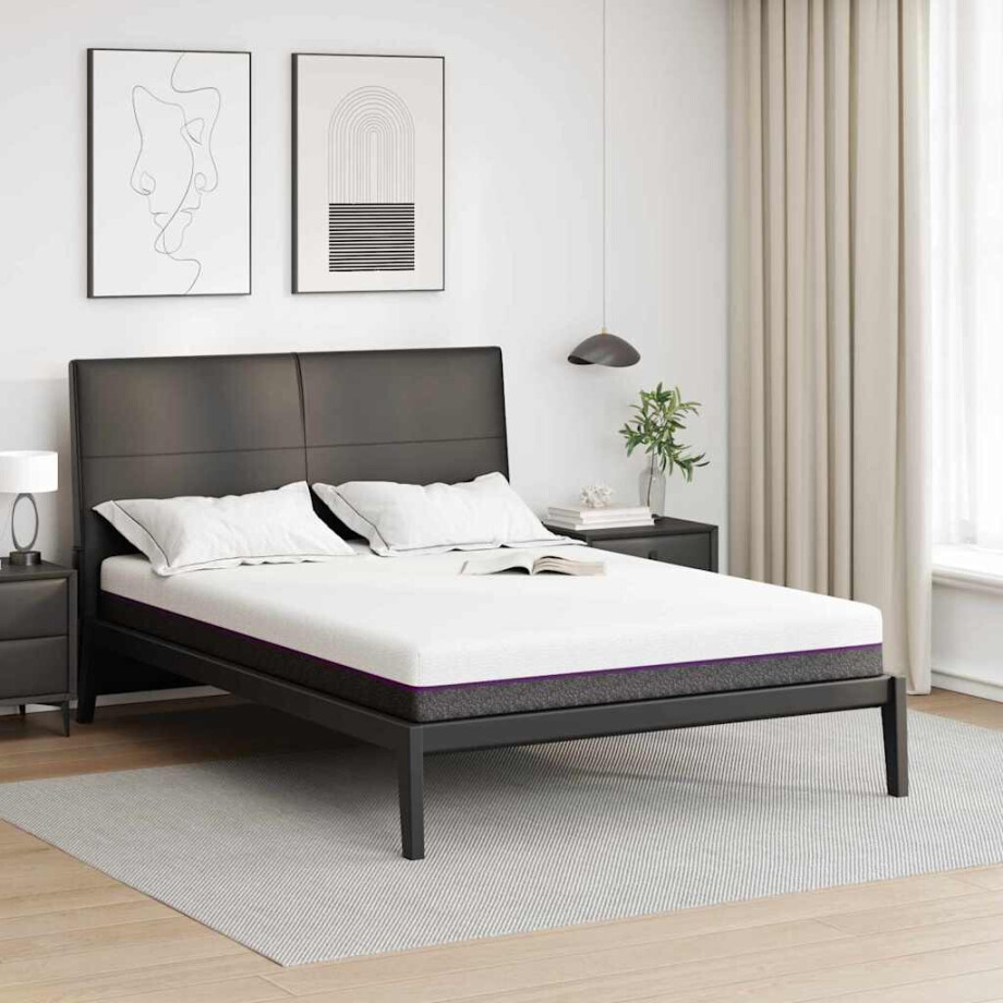 vidaXL Traagschuimmatras Medium 160 x 200 cm 16 cm Wit en Grijs afbeelding 1