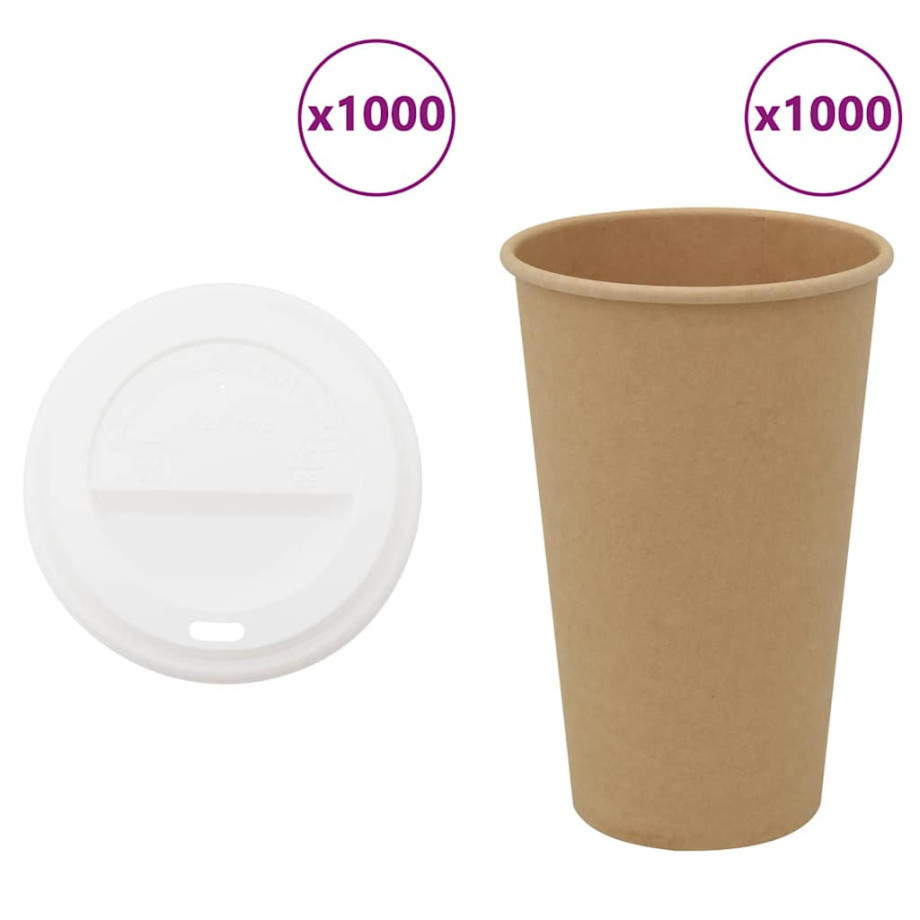 vidaXL Papieren koffiekopjes met deksel 1000 st 16oz 400 ml afbeelding 1