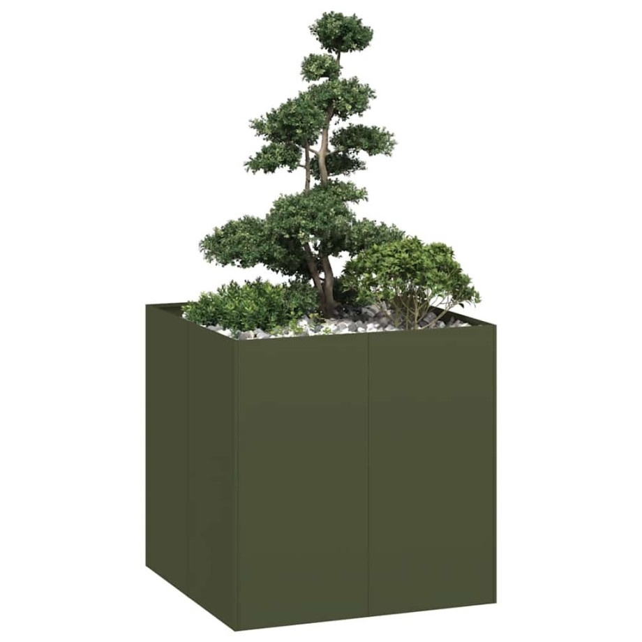 vidaXL Plantenbak 80x80x80 cm staal olijfgroen afbeelding 1