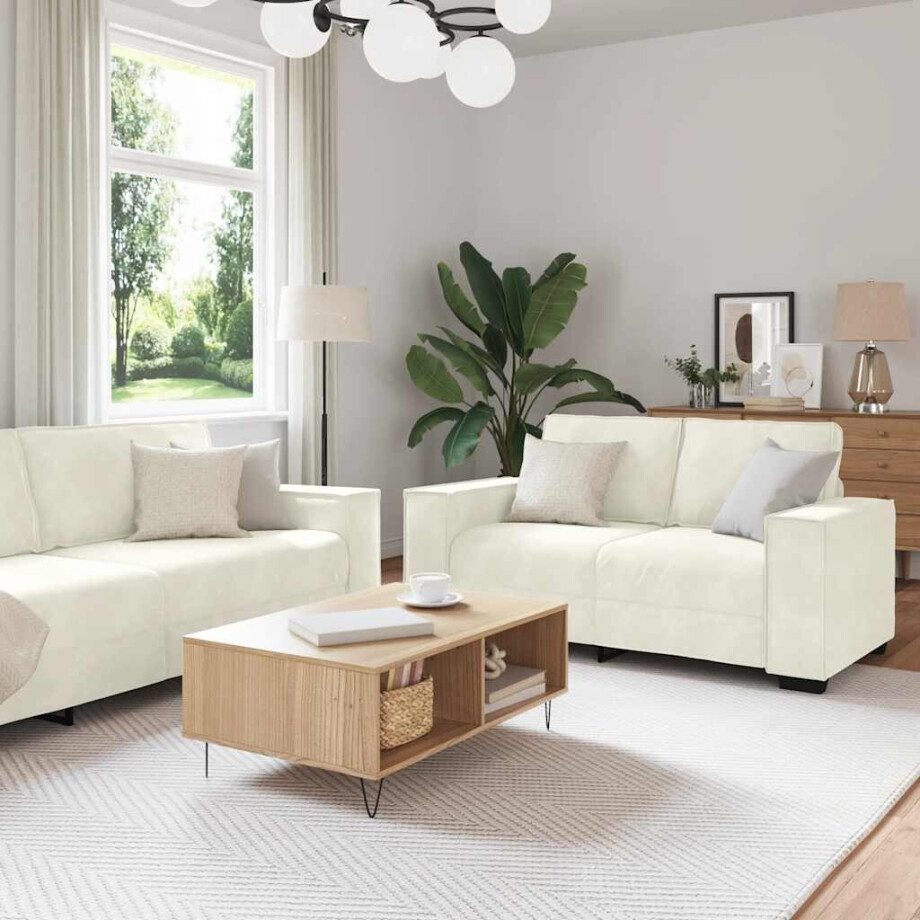 vidaXL 3-delige Loungeset met kussens fluweel crèmekleurig vidaXL 3-delige Loungeset met kussens fluweel crèmekleurig afbeelding 1