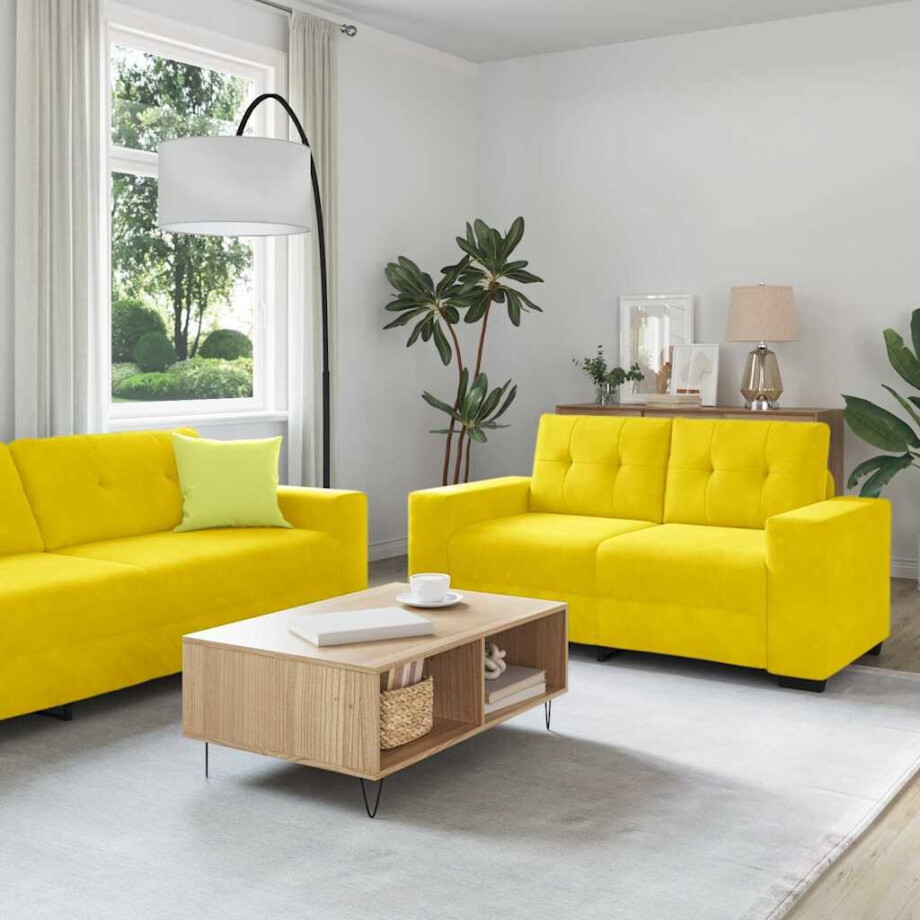 vidaXL Bankstel 3 pcs Geel 221 x 80 x 80 cm Fluweel vidaXL Bankstel 3 pcs Geel 221 x 80 x 80 cm Fluweel afbeelding 1