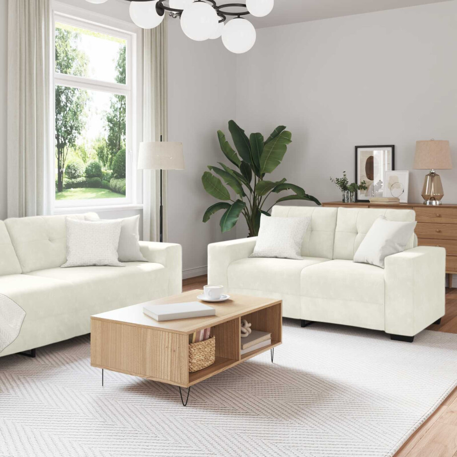 vidaXL Bankstel 3 pcs Crème 221 x 80 x 80 cm Fluweel vidaXL Bankstel 3 pcs Crème 221 x 80 x 80 cm Fluweel afbeelding 1