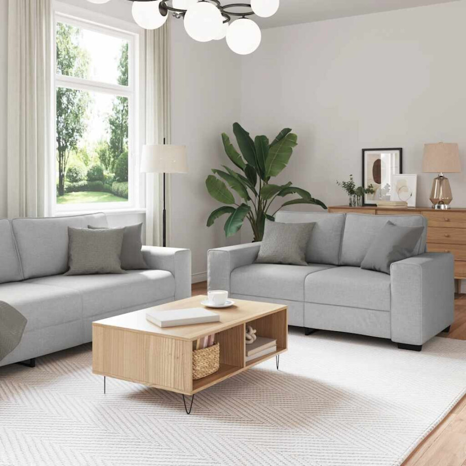 vidaXL 3-delige Loungeset met kussens stof wolk grijs vidaXL 3-delige Loungeset met kussens stof wolk grijs afbeelding 1