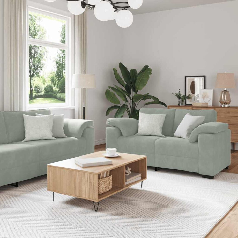 vidaXL 3-delige Loungeset met kussens fluweel lichtgrijs vidaXL 3-delige Loungeset met kussens fluweel lichtgrijs afbeelding 1