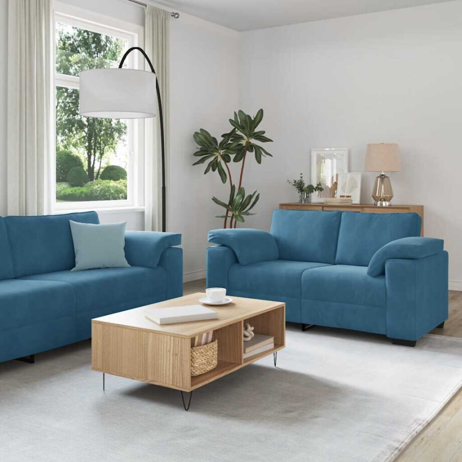 vidaXL 3-delige Loungeset met kussens fluweel blauw vidaXL 3-delige Loungeset met kussens fluweel blauw afbeelding 1