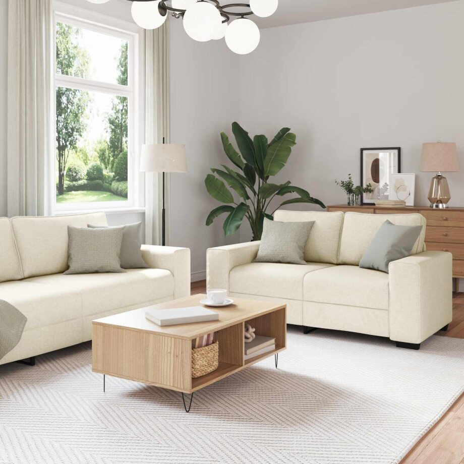 vidaXL Bank 2 pcs Beige 221 x 80 x 82 cm Linnen-mix stof afbeelding 1