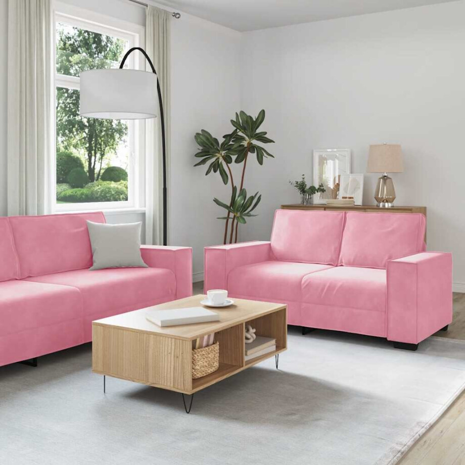 vidaXL 2-delige Loungeset met kussens fluweel roze afbeelding 1