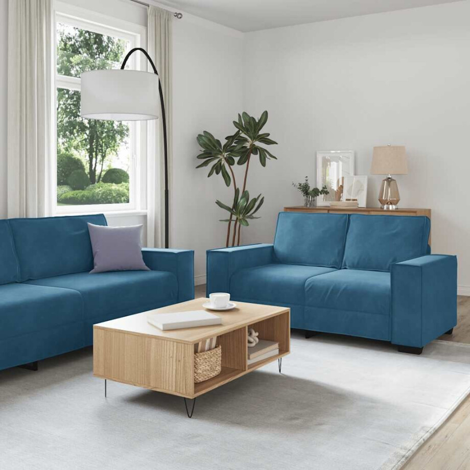 vidaXL 2-delige Loungeset met kussens fluweel blauw afbeelding 1