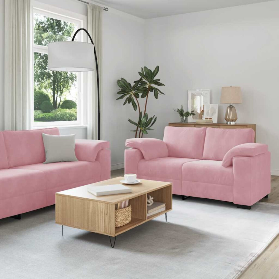 vidaXL 2-delige bankset met kussens roze fluweel afbeelding 1