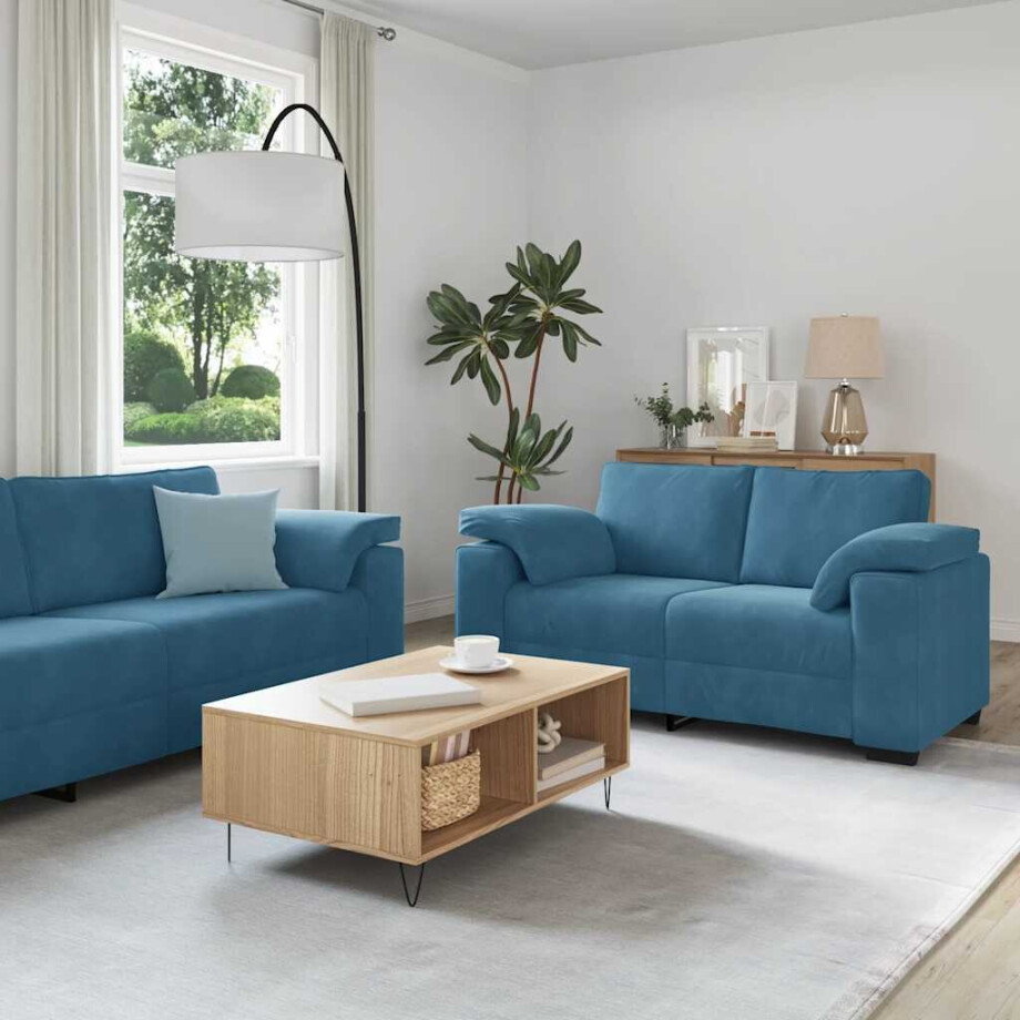 vidaXL 2-delige bankset met kussens, blauw fluweel afbeelding 1