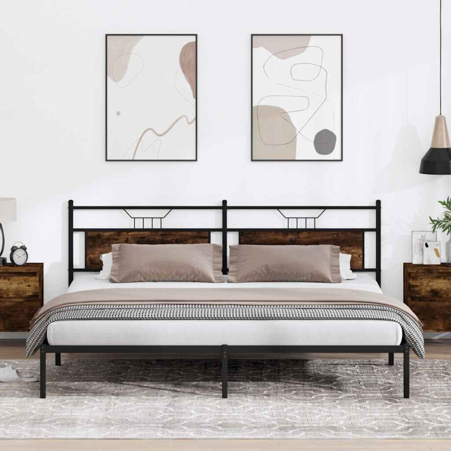 vidaXL Bedframe zonder matras 200x200 cm spaanplaat gerookt eiken vidaXL Bedframe zonder matras 200x200 cm spaanplaat gerookt eiken afbeelding 1