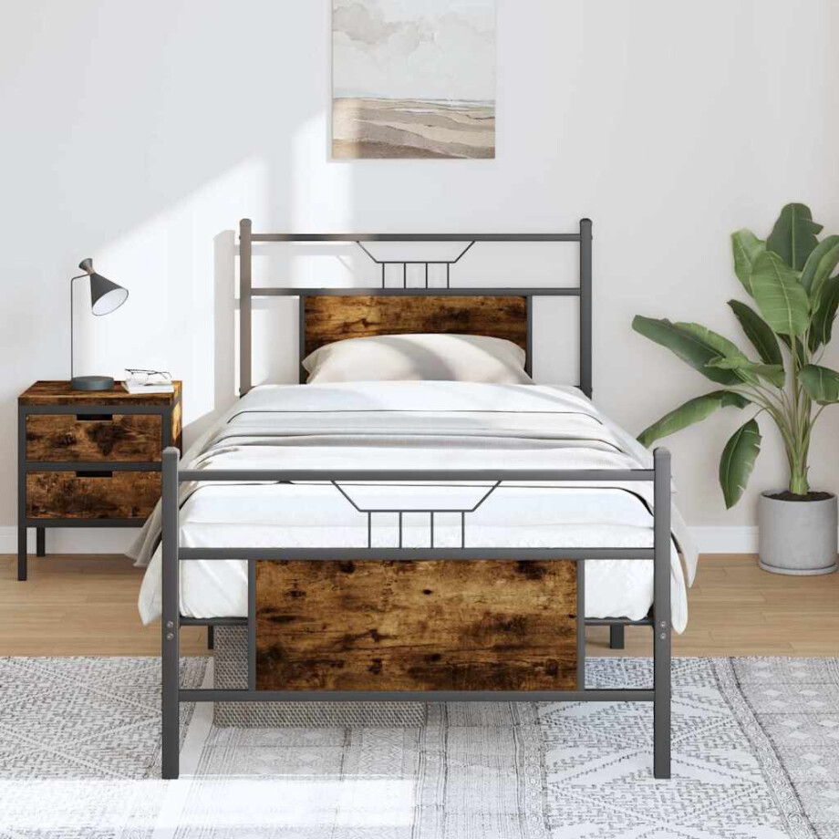 vidaXL Bedframe zonder matras hout gerookt eikenkleurig 90x190 cm vidaXL Bedframe zonder matras hout gerookt eikenkleurig 90x190 cm afbeelding 1
