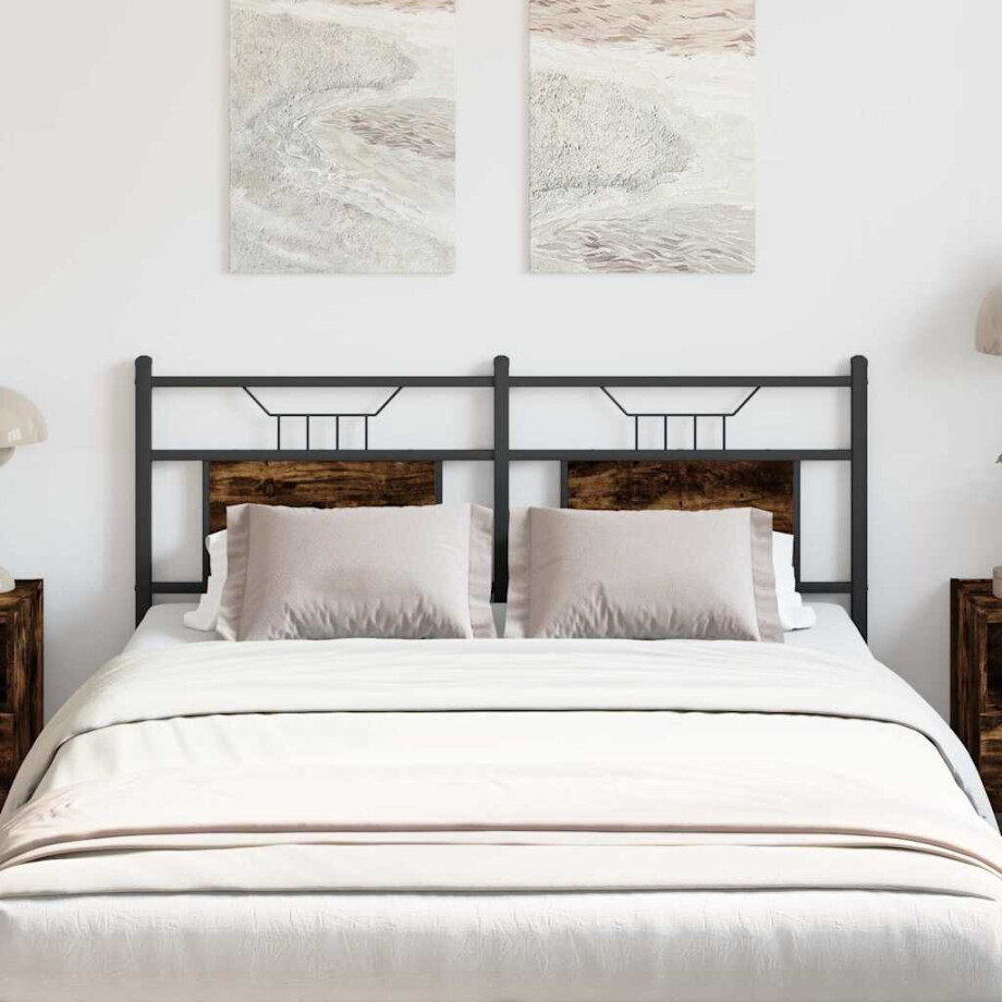 vidaXL Vervangend hoofdbord 137 cm spaanplaat 137 cm gerookt eikenhout en staal afbeelding 1