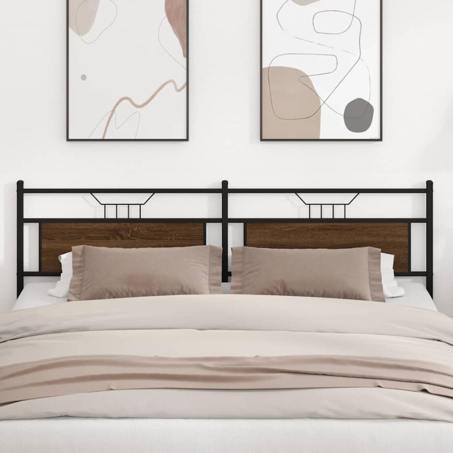 vidaXL Hoofdbord 193 cm bewerkt hout en staal bruin eikenkleurig afbeelding 1