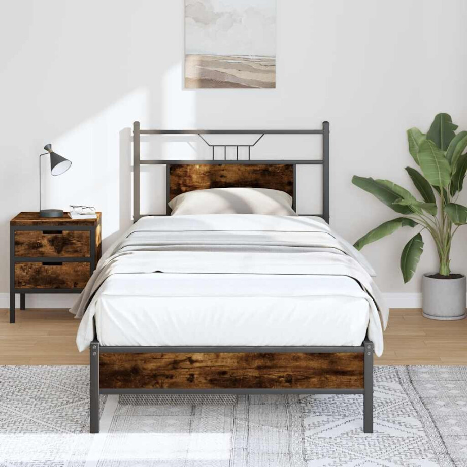 vidaXL Bedframe zonder matras hout gerookt eikenkleurig 75x190 cm afbeelding 1