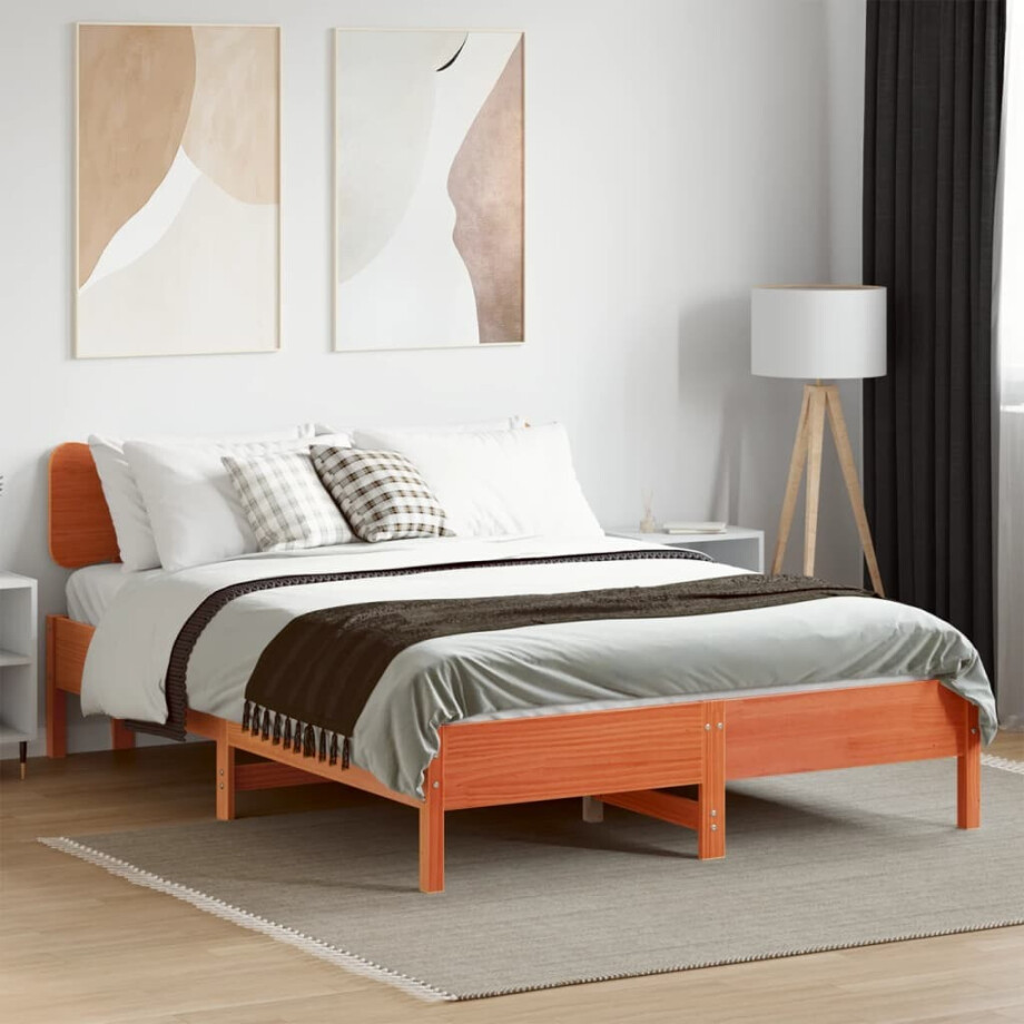 vidaXL Bedframe zonder matras massief grenenhout wasbruin 150x200 cm vidaXL Bedframe zonder matras massief grenenhout wasbruin 150x200 cm afbeelding 1