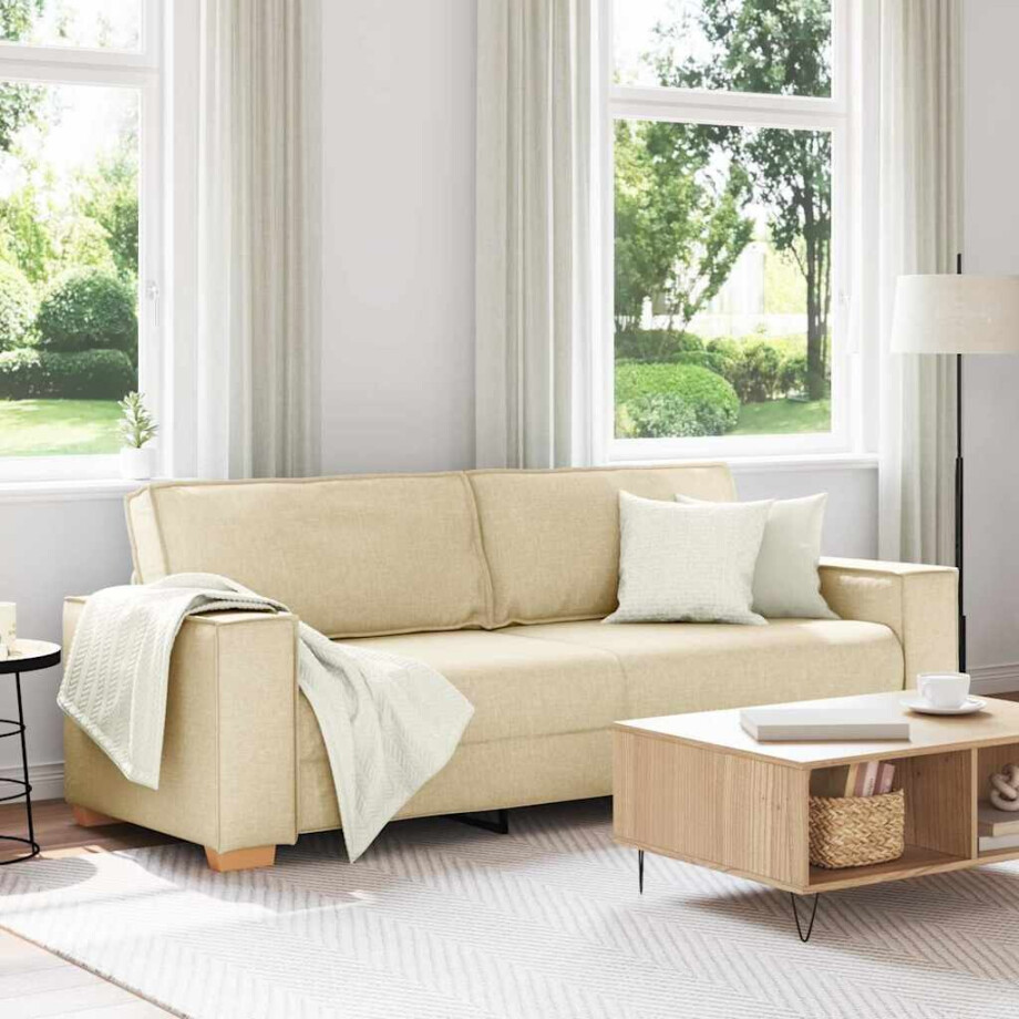 vidaXL 3-Zits Bank Crème 220 cm Stof afbeelding 1