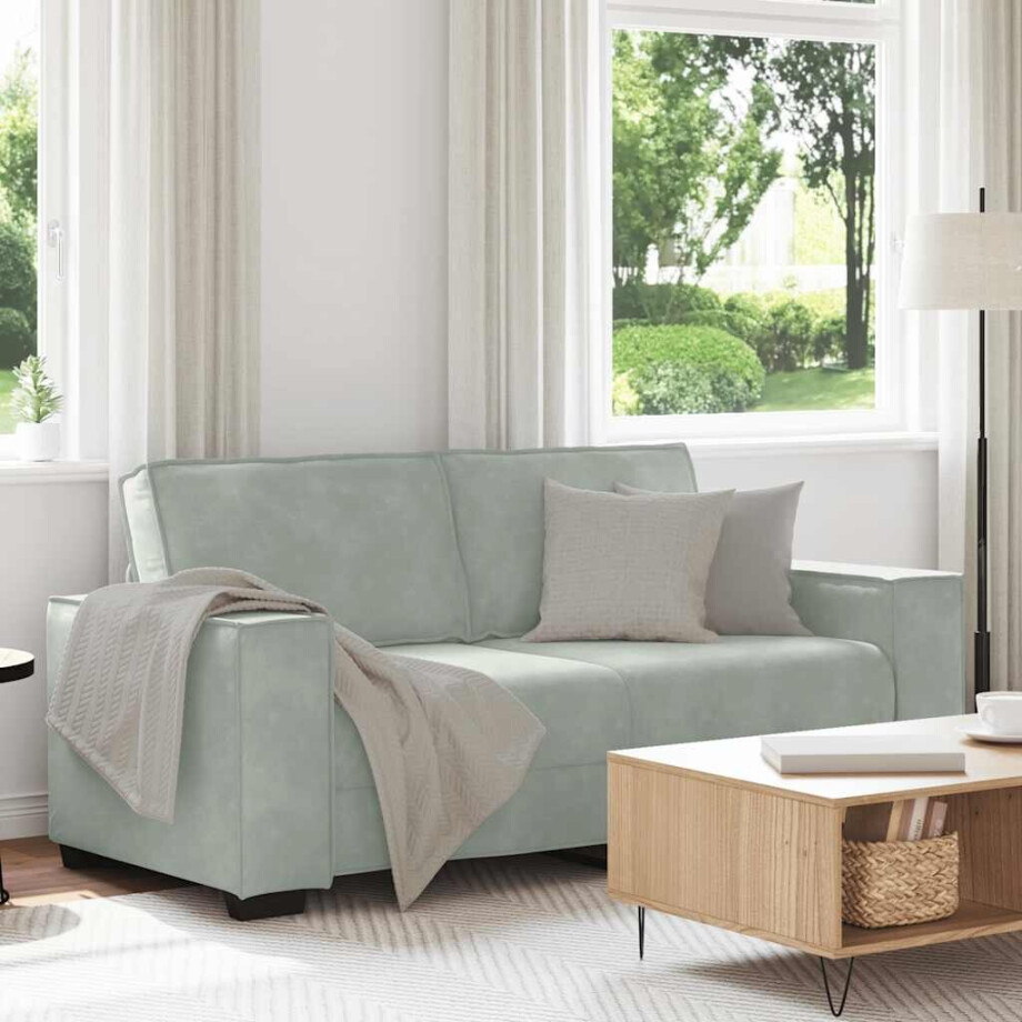 vidaXL Tweezitsbank 140 cm fluweel lichtgrijs afbeelding 1