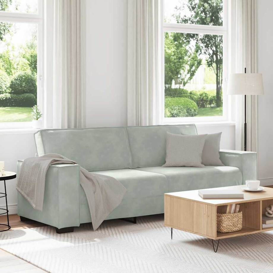 vidaXL Driezitsbank 180 cm fluweel lichtgrijs afbeelding 1
