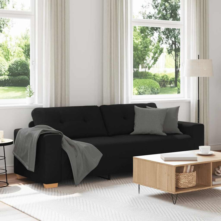 vidaXL 3-zitsbank zwart 220x78x80 cm stof afbeelding 1