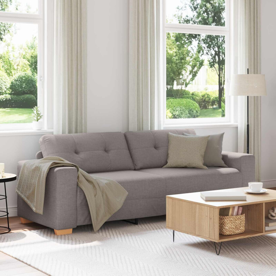 vidaXL 3-Zits Bank Taupe 220 cm Stof vidaXL 3-Zits Bank Taupe 220 cm Stof afbeelding 1