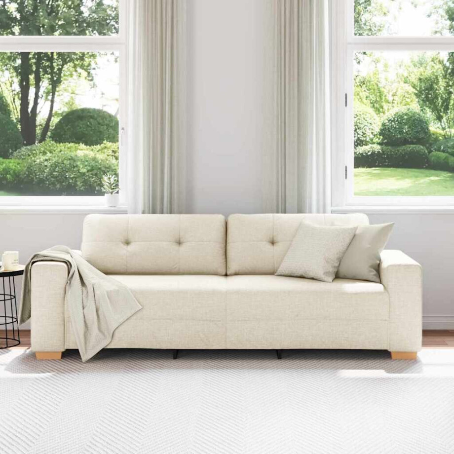 vidaXL 3-Zits Bank Beige 220 cm Linnen-mix stof afbeelding 1