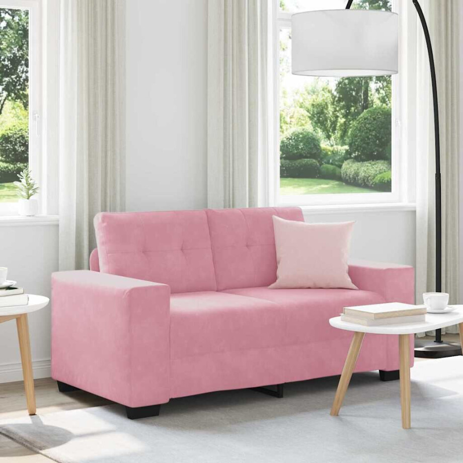 vidaXL | Loveseat | met kussen Roze Fluweel afbeelding 1