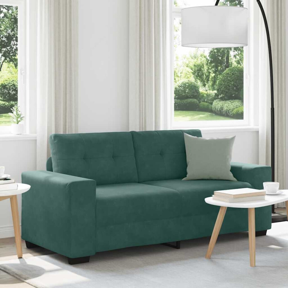 vidaXL Loveseat Sofa Donkergroen 140 cm Fluweel afbeelding 1