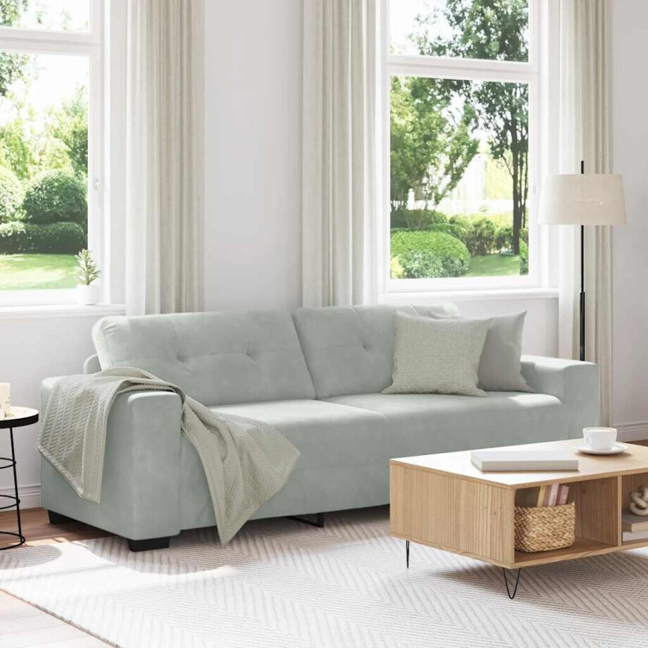 vidaXL 3-zitsbank lichtgrijs 220x78x80 cm fluweel afbeelding 1