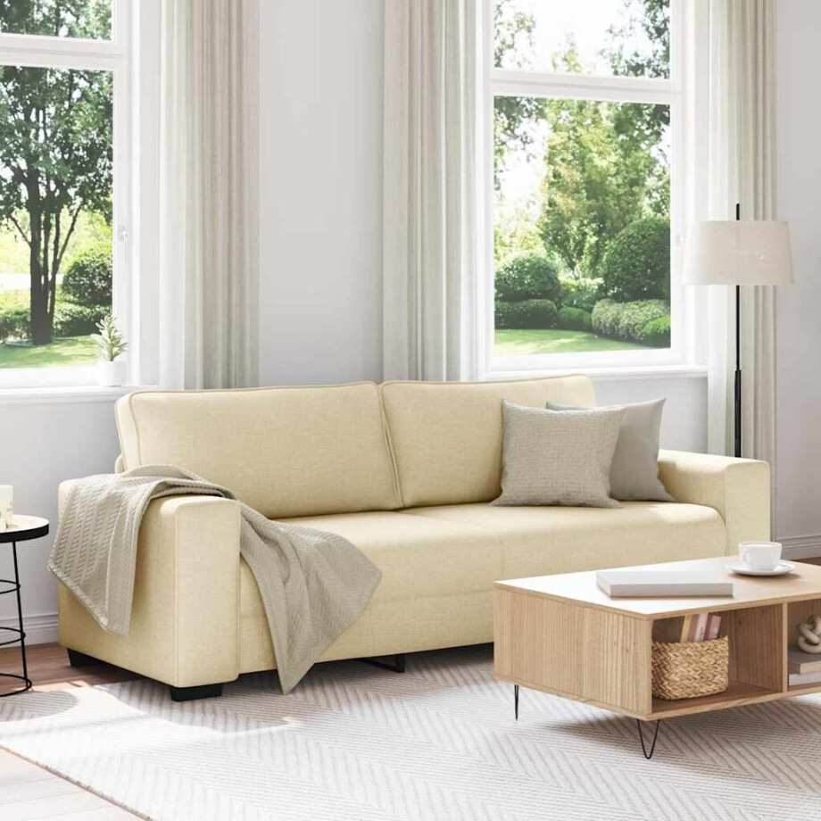 vidaXL 3-zitsbank crème 220x77x82 cm stof vidaXL 3-zitsbank crème 220x77x82 cm stof afbeelding 1