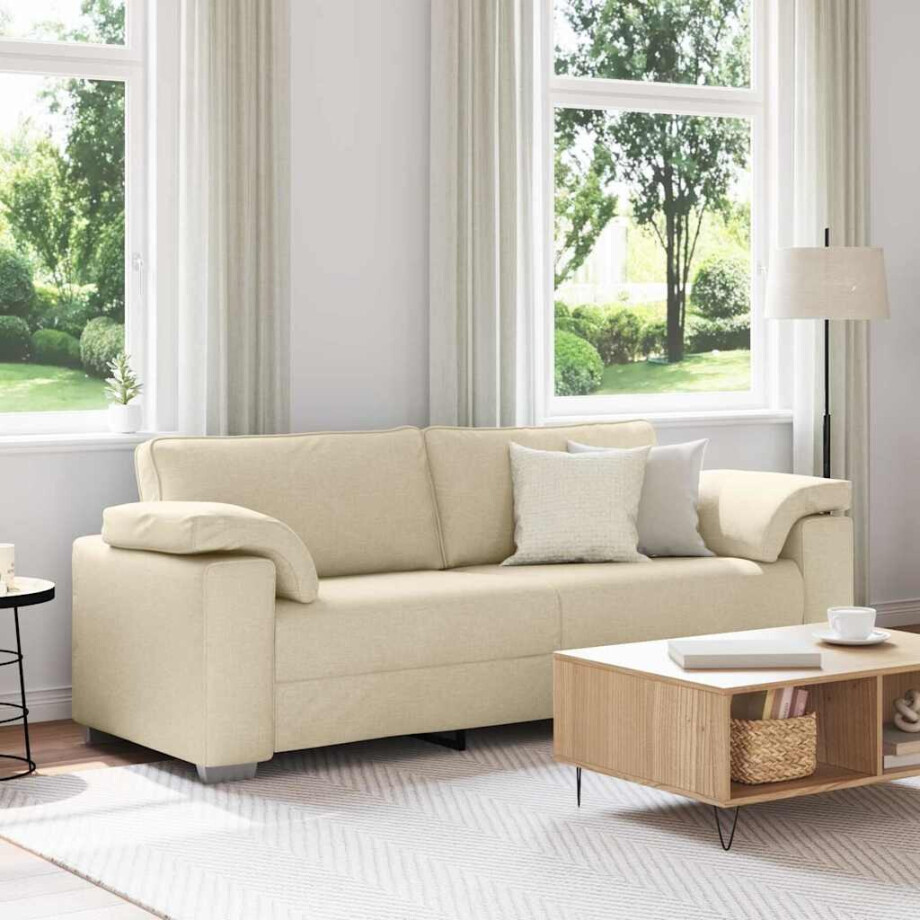 vidaXL 3-Zits Bank Crème 220 cm Stof vidaXL 3-Zits Bank Crème 220 cm Stof afbeelding 1