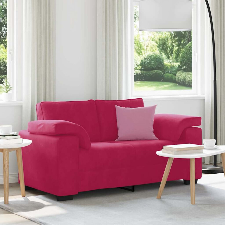 vidaXL Loveseat Sofa Wijnrood 160x77x82 cm Fluweel afbeelding 1