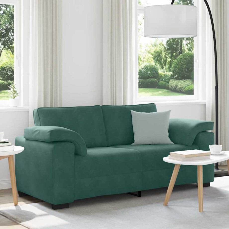 vidaXL Loveseat Sofa Donkergroen 140 cm Fluweel afbeelding 1