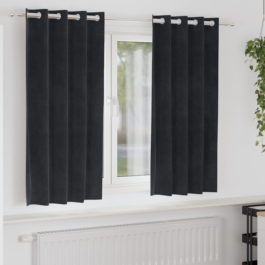 vidaXL Verduisterende gordijnen 2 pcs Zwart 140 x 175 cm Fluweel afbeelding 1