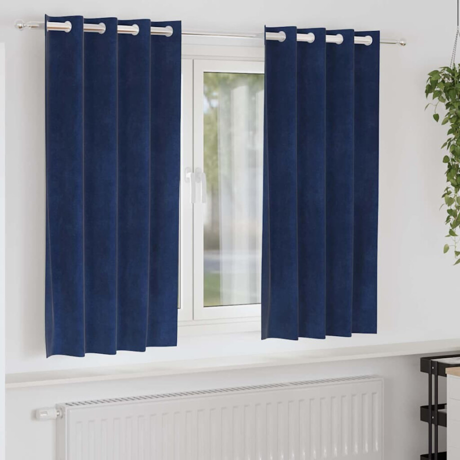 vidaXL Verduisterende gordijnen 2 pcs Donkerblauw 140 x 175 cm Fluweel afbeelding 1