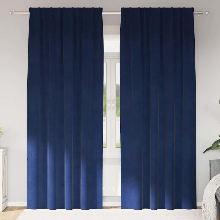 vidaXL Verduisterende gordijnen 2 pcs Donkerblauw 140 x 245 cm Fluweel afbeelding 1