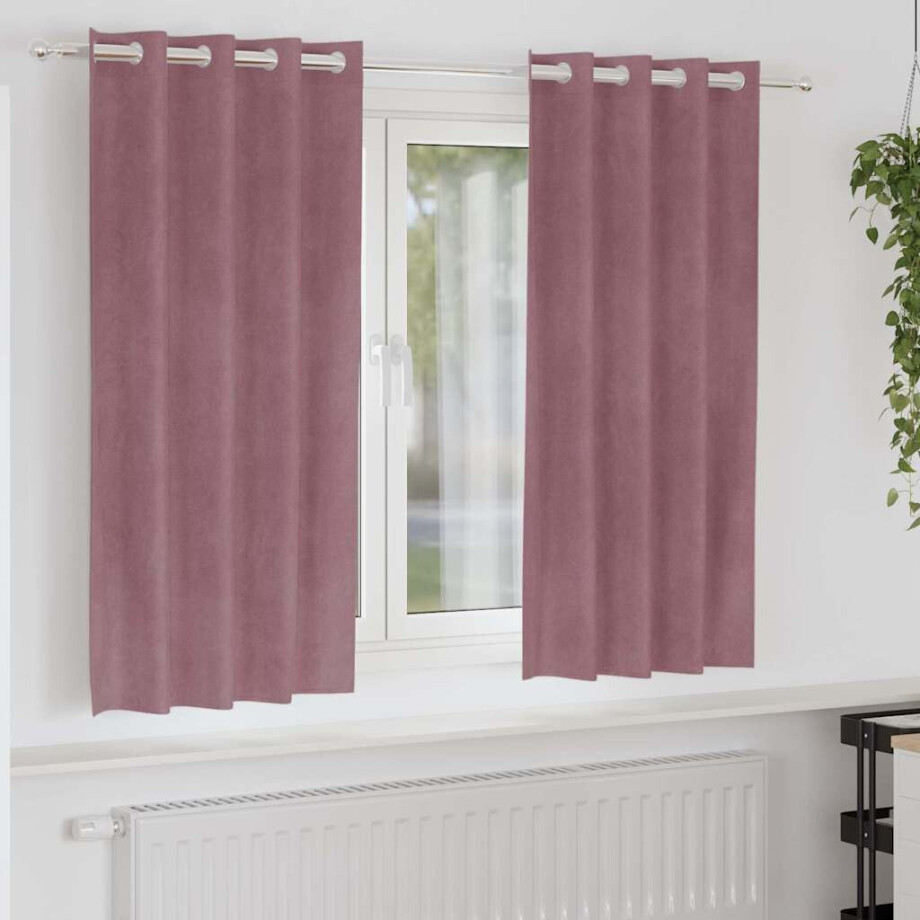 vidaXL Verduisterende gordijnen 2 pcs Donkerroze 140 x 175 cm Fluweel afbeelding 1