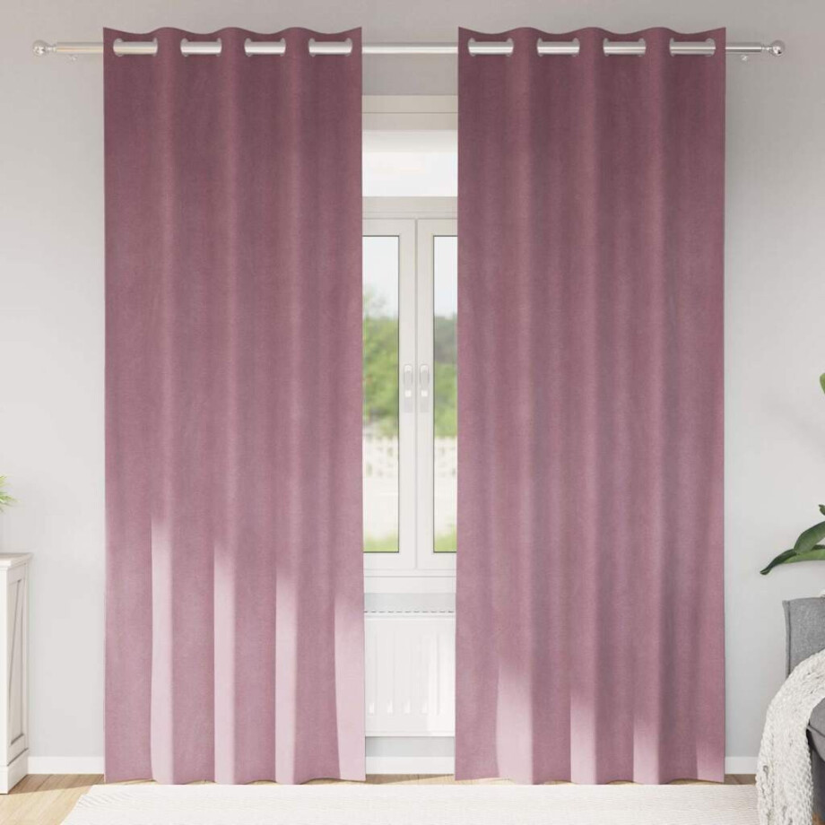 vidaXL Verduisterende gordijnen 2 pcs Donkerroze 140 x 225 cm Fluweel afbeelding 1