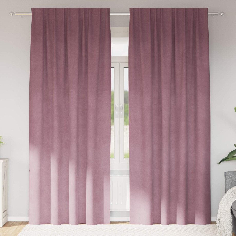 vidaXL Verduisterende gordijnen 2 pcs Donkerroze 140 x 260 cm Fluweel afbeelding 1