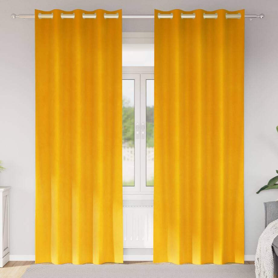vidaXL Verduisterende gordijnen 2 pcs Mosterdgeel 140 x 260 cm Fluweel afbeelding 1