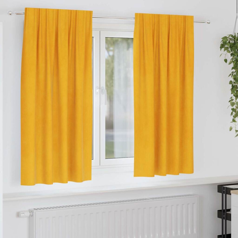 vidaXL Verduisterende gordijnen 2 pcs Mosterdgeel 140 x 175 cm Fluweel afbeelding 1