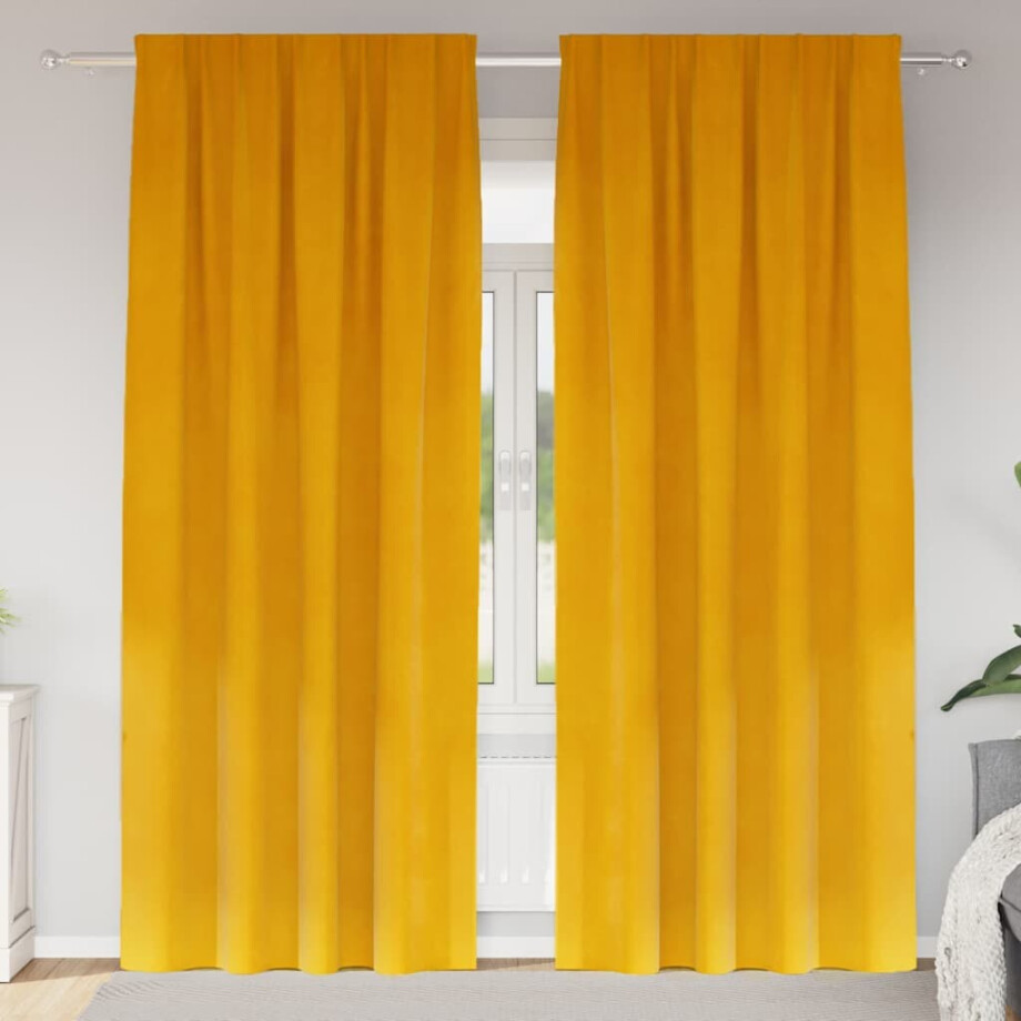 vidaXL Verduisterende gordijnen 2 pcs Mosterdgeel 140 x 260 cm Fluweel afbeelding 1